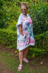 Turkish cotton towel poncho with vibrant floral print