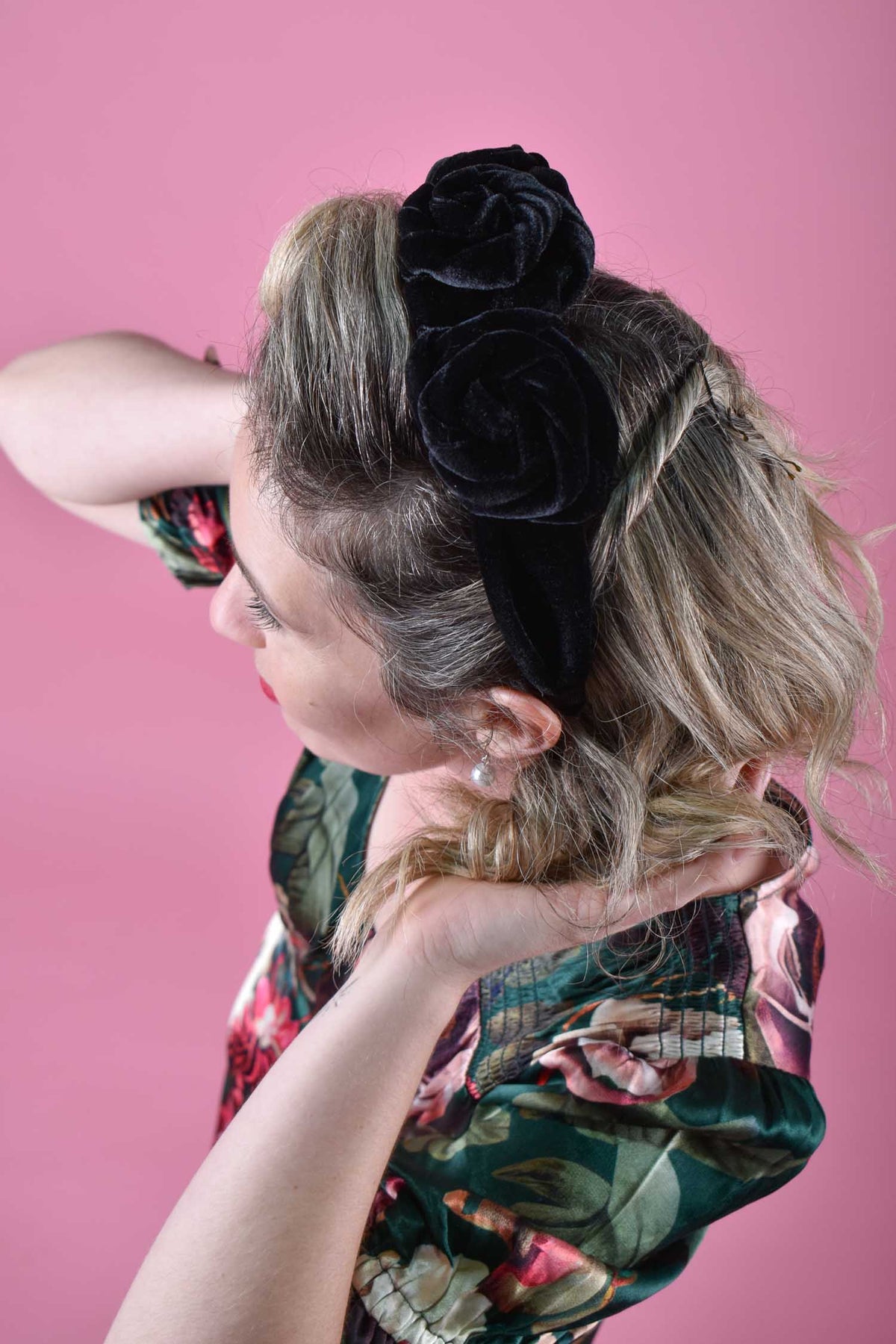 Velvet Rose Headband - Noir