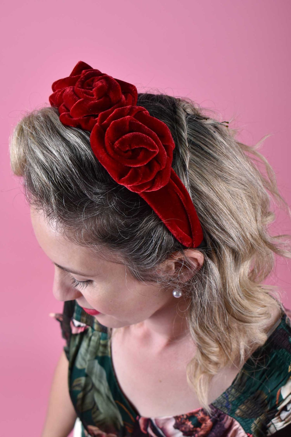 Velvet Rose Headband - Rouge