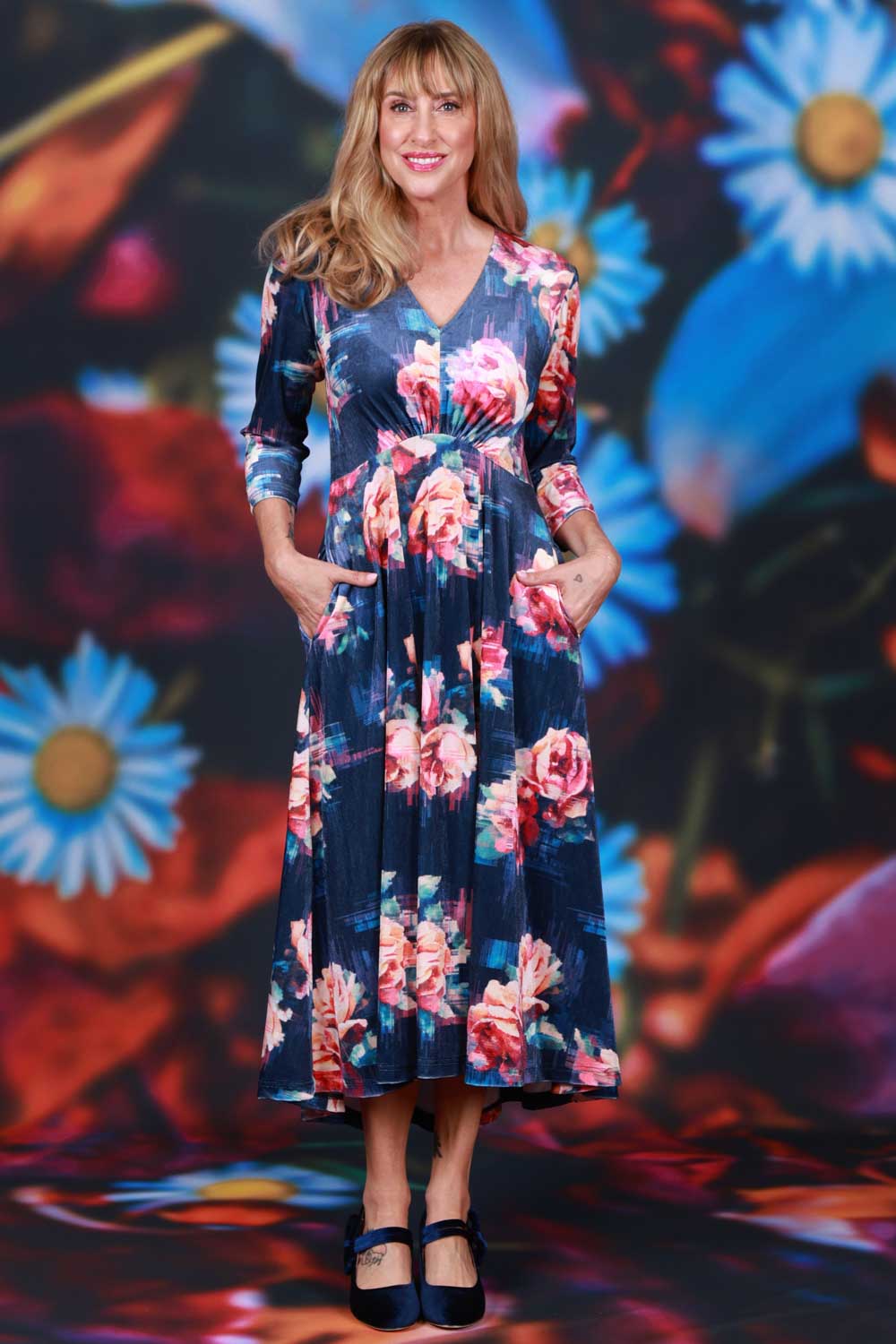 Flared skirt velvet occasion dress