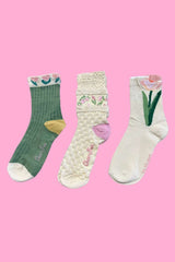 Vintage Floral Crew Socks - Pack Of 3