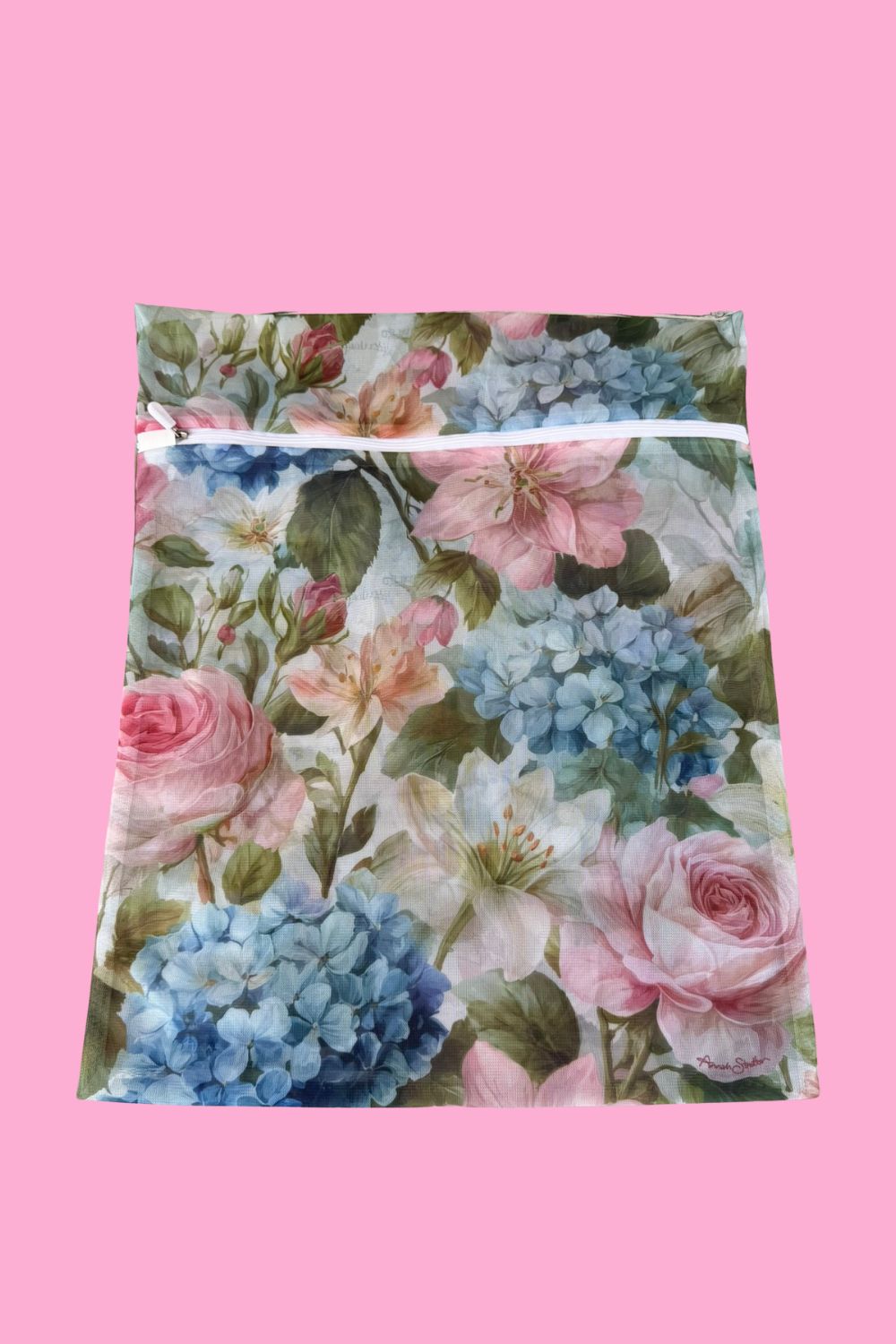 Floral Mesh Bag with Zip Closure