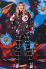 High waisted floral office trousers