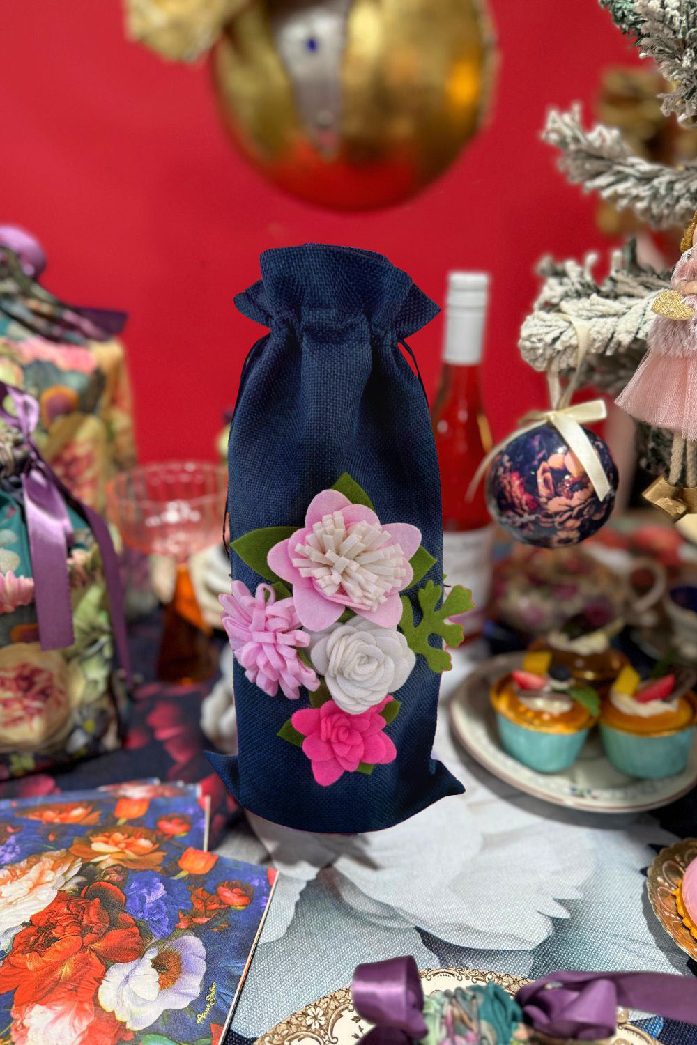 Annah Stretton Navy Wine Gift Bag reusable