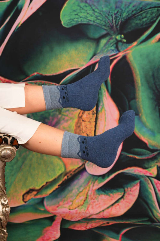 Cosy Blend Cat Socks - Includes Wool - Sky Pink - Multi Pack Of 2