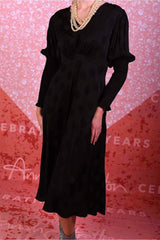 model wearing winter rose black spot dress