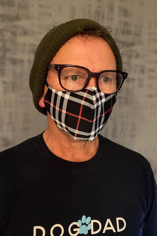Men's Simplistic Cotton Face Masks - Navy, Black  & Tartan - Pack of 3