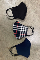 Men's Simplistic Cotton Face Masks - Navy, Black  & Tartan - Pack of 3