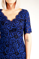 chenielle elle dress in cobalt navy lace, mother of the bride knee length dress