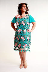 Annah Stretton Embroidery Mesh Teal Dress