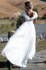 Orchid Dreams Wedding Dress | Annah Stretton Affordable Designer Bridal |  Wedding Dresses NZ | Designer NZ | Modern Bridal Gown | Off The Shoulder Style Wedding Dress