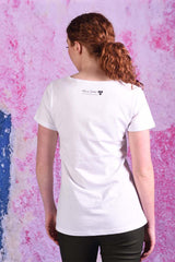 model wearing basic white v neck cotton t shirt