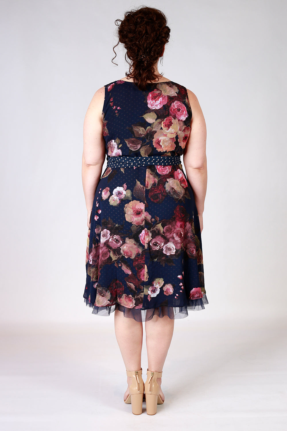 abigail flip it dress in navy with blush florals wrap dress