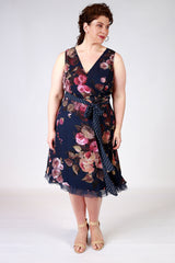 abigail flip it dress in navy with blush florals wrap dress