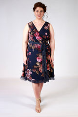 abigail flip it dress in navy with blush florals wrap dress