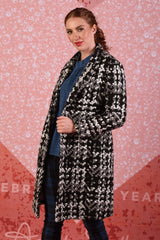 model wearing adoring ella black and white coat