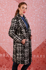 model wearing adoring ella black and white coat