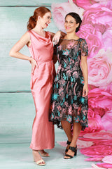 angel mother of the bride midi dress with pink and blue floral embroidery