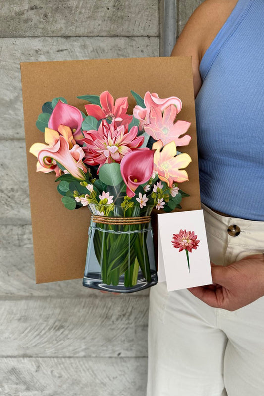 Model holding the Annah Stretton Mother's Day Bouquet in Dahlia