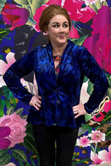 Model wearing the cobalt Annah Stretton Ady Sky Jacket 