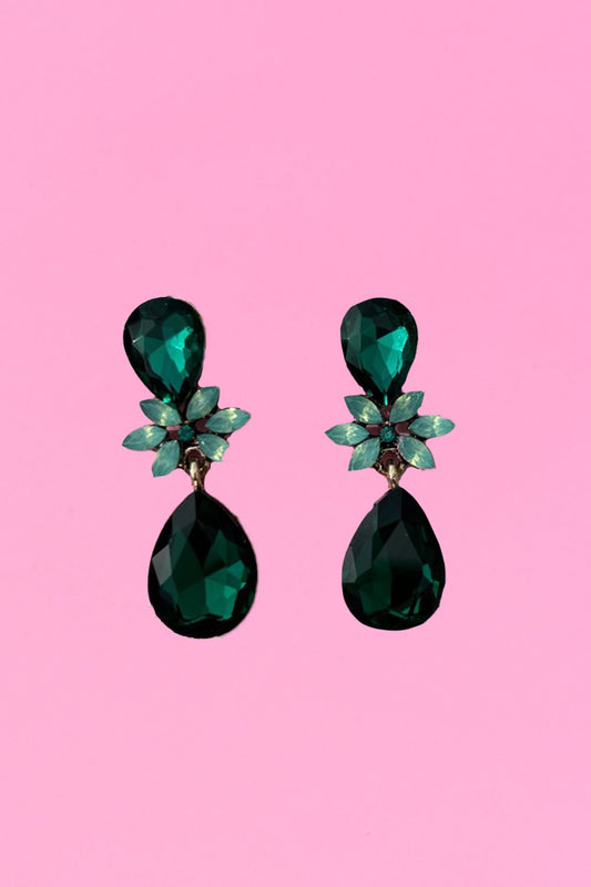 The Annah Stretton Bejewelled Drop Earrings in emerald