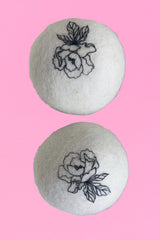 Peony design on the Annah Stretton dryer balls