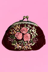 The Annah Stretton Edna Velvet Coin Purse in wine