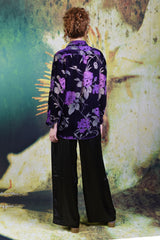 Back of model wearing the purple Elsie Olive shirt