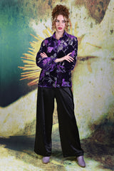 Model wearing the purple Elsie Olive Shirt