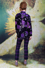 Back of model wearing the Annah Stretton Elsie Shirt in purple