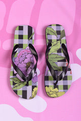 annah stretton floral jandals in lilac gingham print