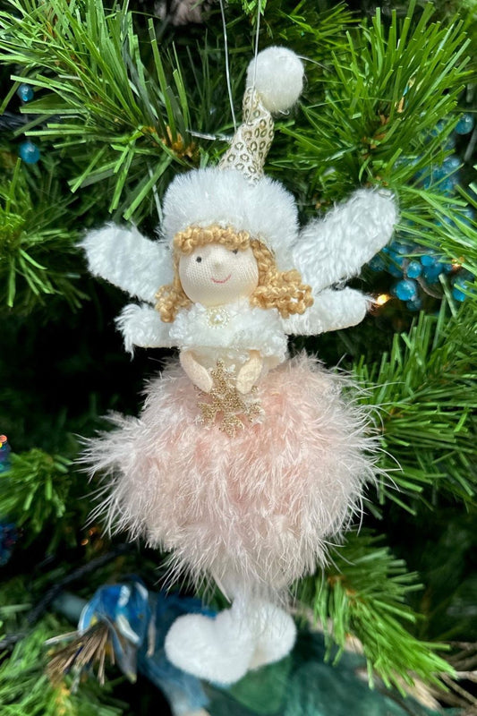 Festive hanging angel with fluffy skirt and wings