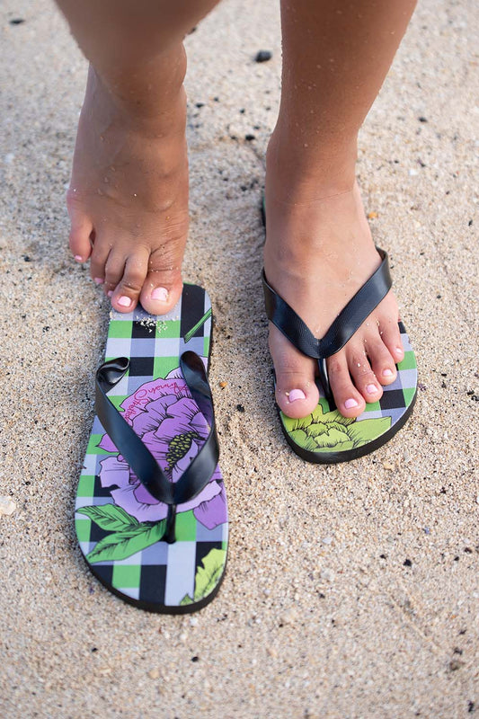gingham floral Jandals by annah stretton, on the beach