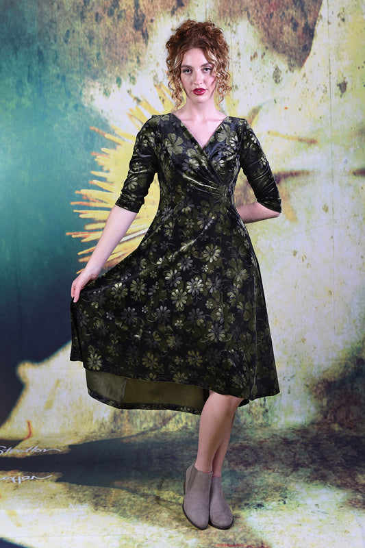 Model wearing the Annah Stretton Jude Jade Dress in Olive