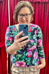 Annah stretton Long sleeve cotton tee navy rose hip print
