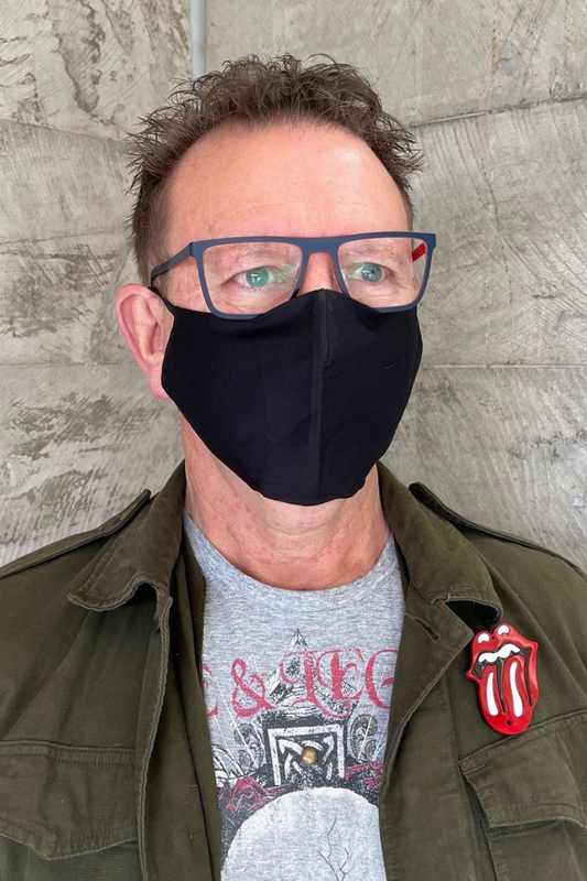 man wearing black face mask