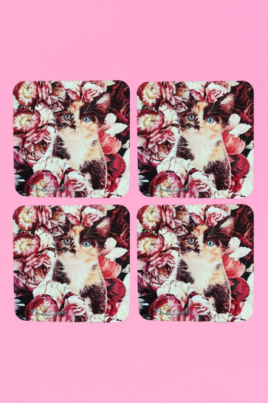 AS Square Coaster - Set of 4 - Peony Kitten | BUY 1 GET 1 HALF PRICE