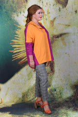 Side of model wearing the Annah Stretton Periwinkle shirt