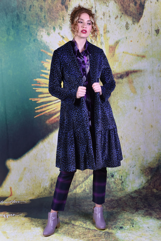 Model wearing the Annah Stretton Remi Jacket in purple