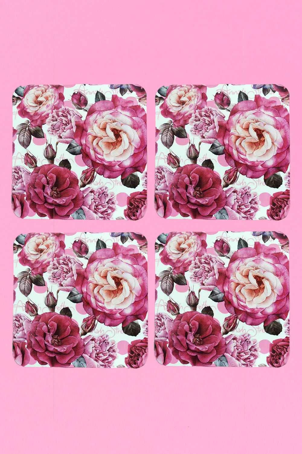 annah stretton floral square coasters white peony print