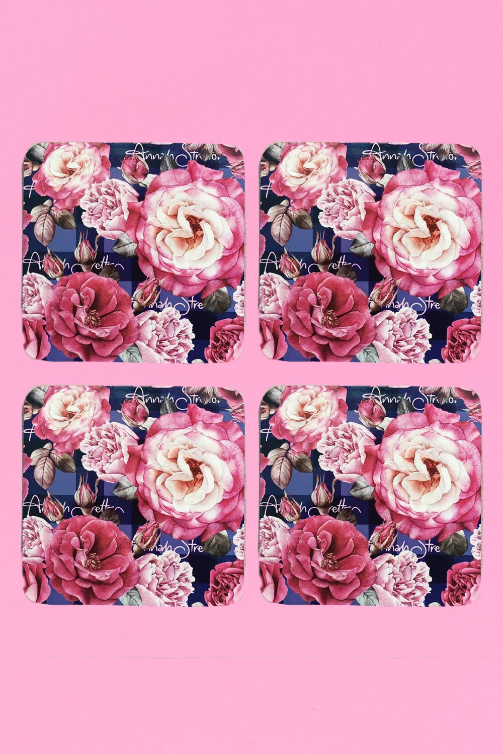 annah stretton floral square coasters navy peony print