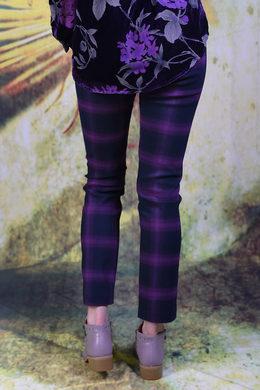 Back of Annah Stretton Vita Aura Pants in Purple Plaid