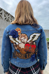 DJ 30th Birthday Bespoke Denim Jacket - Size S - Royal Love Bronze Rose