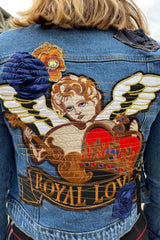 DJ 30th Birthday Bespoke Denim Jacket - Size S - Royal Love Bronze Rose