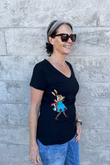 AS Basic Tee V Neck - Black - Alice Rabbit