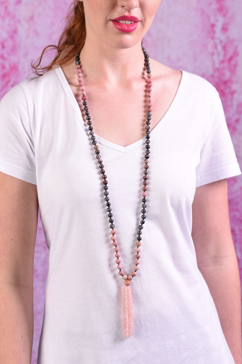 AS Beaded Tassel Necklace - Pink