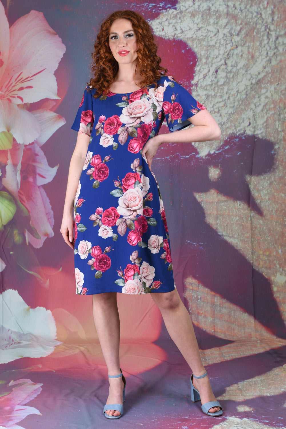 Model wearing Austin Millie Dress, Roses by Annah Stretton
