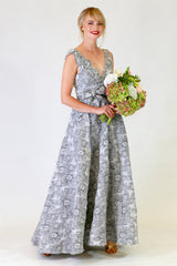 baby didion genevieve wedding dress in grey, with bouquet