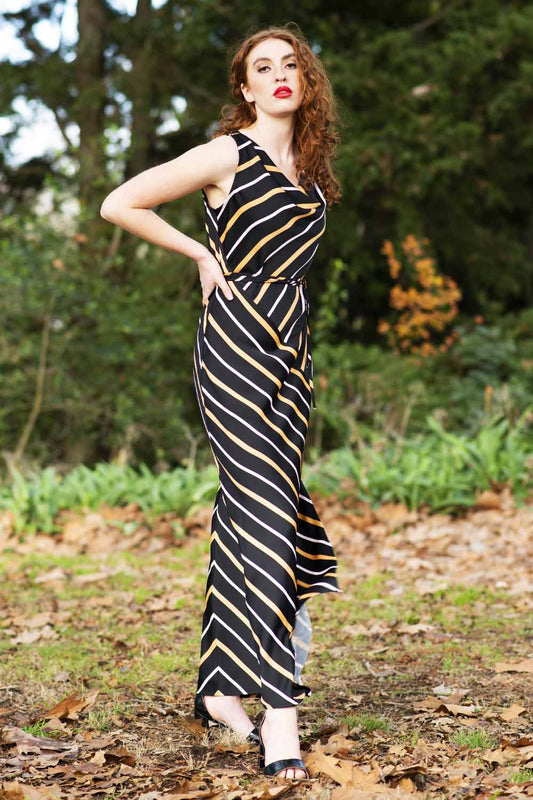 berrie nice black stripe maxi dress, with cowl neckline