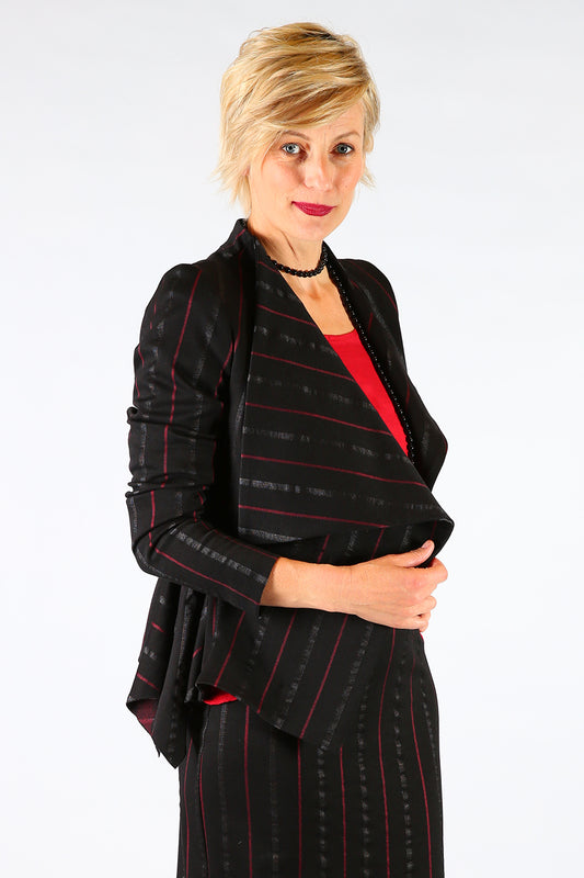 Brenna Brea Jacket, Annah Stretton AW19, Black Stripe Jacket, Shot on Model